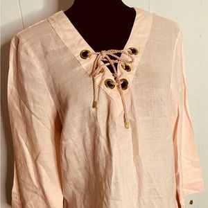 NWT August Silk Ballet Pink 100% Linen 3/4 Sleeve Tunic Women’s Size Medium